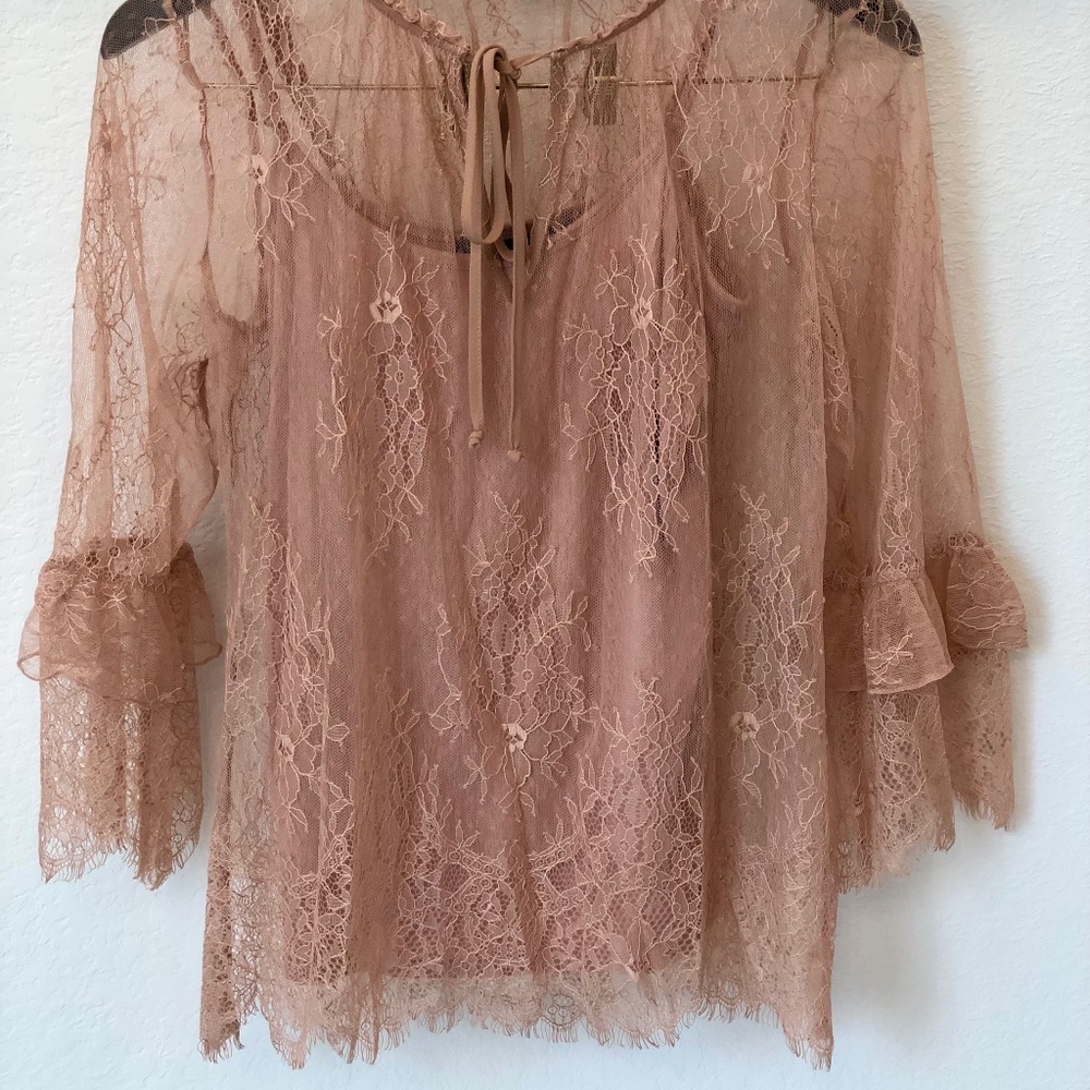 White House Black Market Pink Lace Blouse